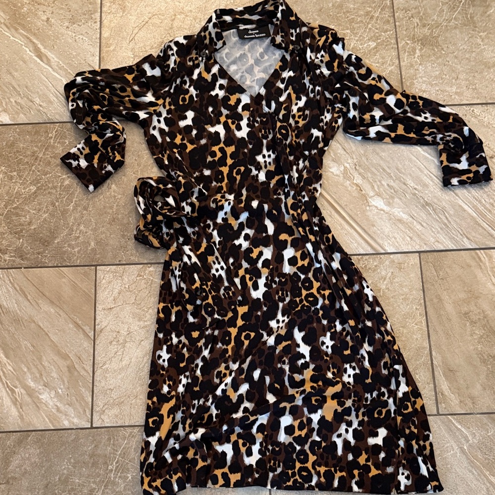 Dennis Basso Leopard Print Long Sleeve Dress